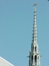 Closeup of the decorated steeple on the cathedral